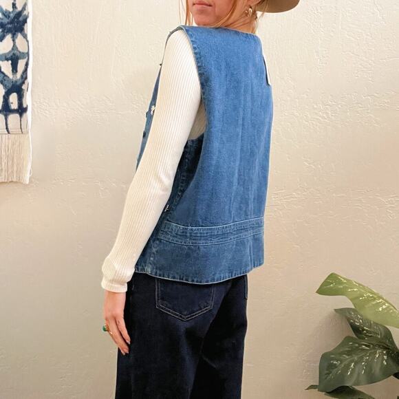 Vintage Denim Western Stud Embellished Button Up Vest - Picture 4 of 7
